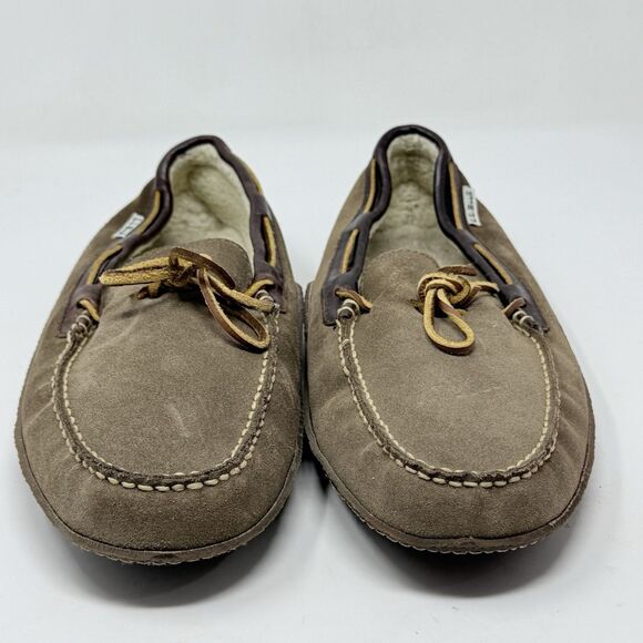 LL Bean Slippers Mens 12 M Brown Suede Shearling Lined Comfort Indoor Outdoor main image 9